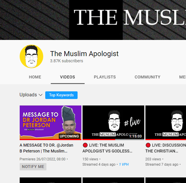 The Muslim Apologist channel subs for July 2022